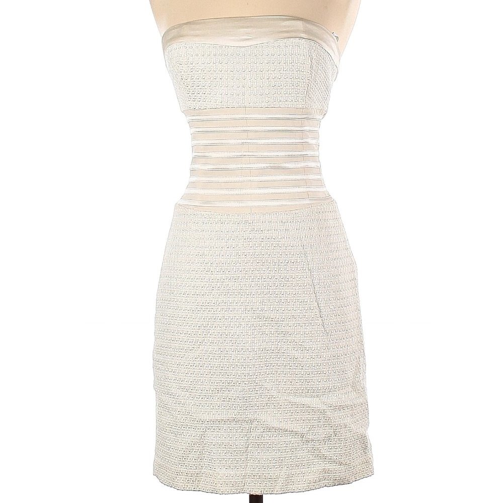 Bebe Ivory Textured Knit Silk Details Strapless Mini Dress 4